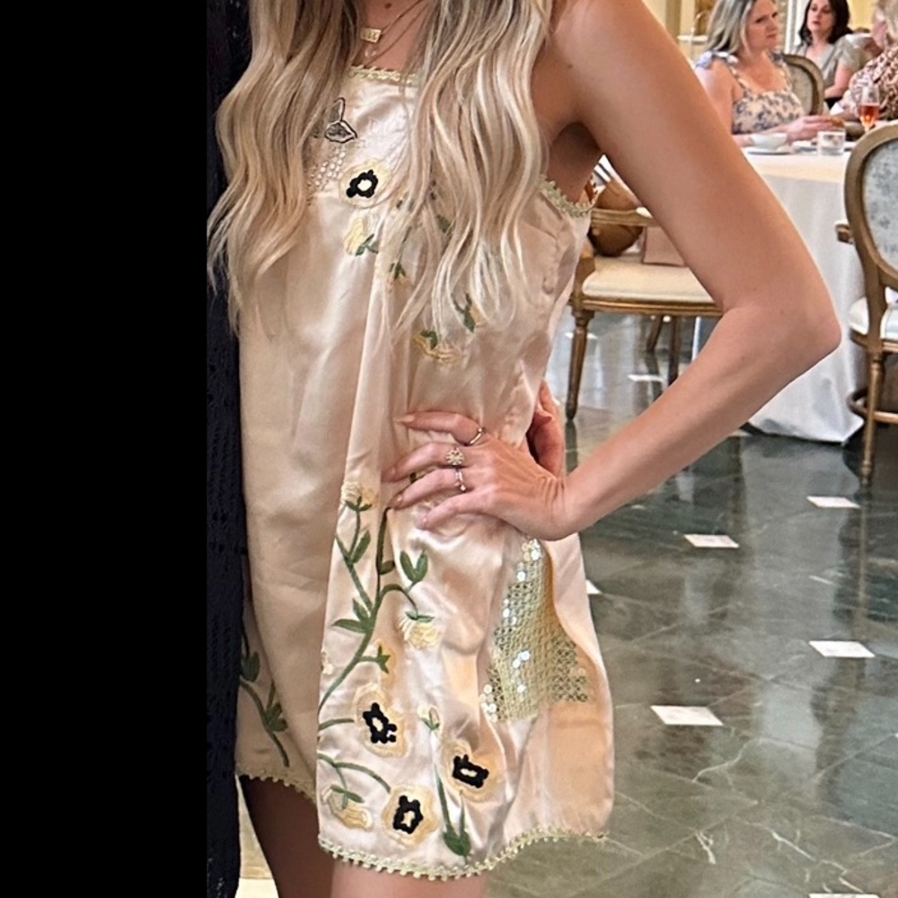 FREE PEOPLE Floral Embroidered Slip Dress with lace and sequins